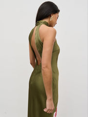 Kiara Halterneck Maxi Dress - Olive and Pink Floral