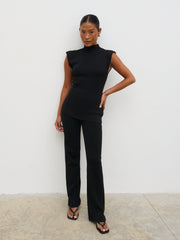 Kyra Slim Flared Knit Trousers - Black
