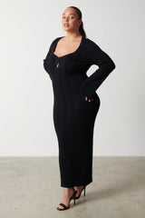 Lana Sweetheart Neck Knit Dress Curve - Black