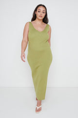 Lara Ribbed Midaxi Dress Curve - Olive
