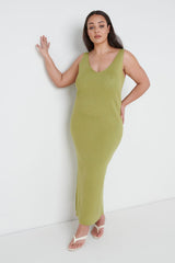 Lara Ribbed Midaxi Dress Curve - Olive
