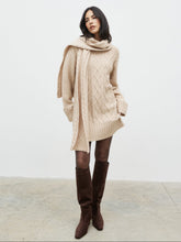 Larna Cable Knit Mini Dress with Scarf - Beige Marl