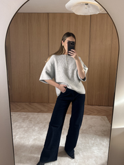 Amari Fluffy Knit Top - Grey Marl