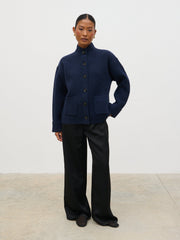 Leighton High Neck Knit Cardigan - Navy Marl