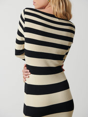 Mila Striped Knit Dress - Black and Beige Stripe