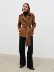 Lennon Faux Suede Tie Waist Jacket - Dark Tan