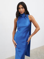 Lethe Drape Scarf Midaxi Dress - Colbalt Blue