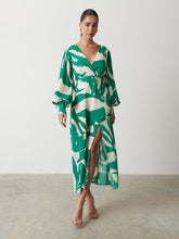 Lilianna Backless Balloon Sleeve Printed Dress - Green Abstract