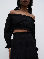Lilla Broderie Maxi Skirt - Black
