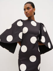 Liora A-Line Midaxi Dress - Black and Cream Polkadot