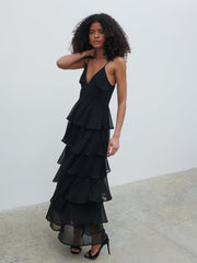 Lissy Ruffle Textured Maxi Dress - Black