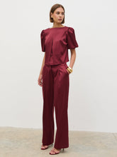 Lorah Puff Sleeve Bonded Satin Top - Wine
