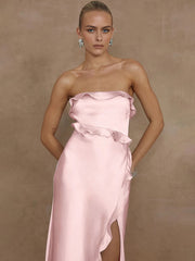 Lorena Ruffle Satin Maxi Dress