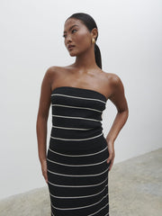Louisa Stripe Bandeau Knit Top - Black and Cream