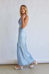 Lucinda Halter V-Neck Open Back Satin Midi Dress