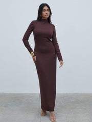 Mabel High Neck Jersey Maxi Dress - Brown