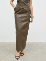 Maeve Faux Leather Maxi Skirt - Khaki
