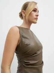 Maeve High Neck Faux Leather Top - Khaki