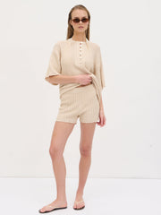 Marina Open Work Knit Shorts - Cream