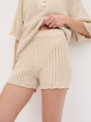 Marina Open Work Knit Shorts - Cream