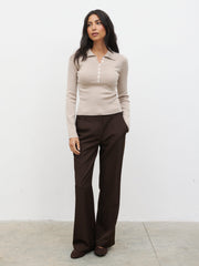 Marione Button Down Knit Polo Top - Beige