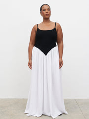 Maude Shirred Contrast Maxi Dress Curve - Black and Cream