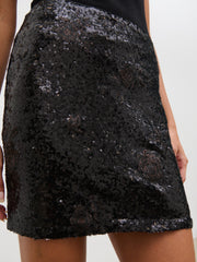 Maura Sequin Mini Skirt - Black Floral Sequin