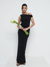 Mackenzie One Shoulder Jersey Bridesmaid Dress - Black