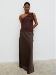 Megan Crochet Flower Knit Top - Brown