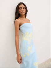 Milena Floral Bandeau Knit Maxi Dress - Blue and Lemon