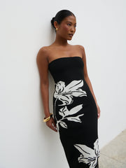 Milena Floral Bandeau Knit Midaxi Dress - Black and Cream