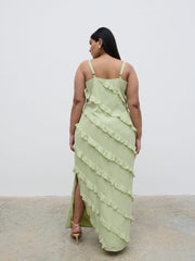 Nadine Ruffle Maxi Dress Curve - Pistachio
