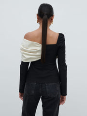 Naomi Exaggerated Bow Top - Black and Cream