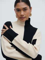 Nayah High Funnel Neck Knit Dress - Stripe
