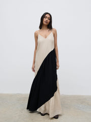 Neah Stripe Maxi Dress - Beige and Black
