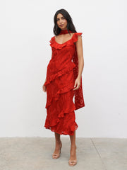 Neima Devore Frill Midaxi Dress - Red