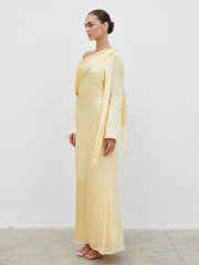 Neomie One Shoulder Tie Chiffon Maxi Dress - Lemon