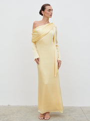 Neomie One Shoulder Tie Chiffon Maxi Dress - Lemon