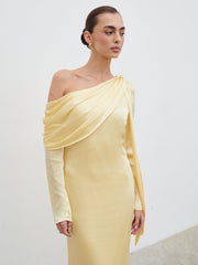 Neomie One Shoulder Tie Chiffon Maxi Dress - Lemon