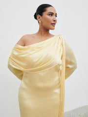 Neomie One Shoulder Tie Chiffon Maxi Dress Curve - Lemon
