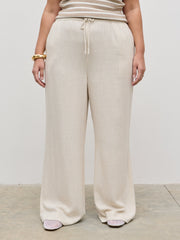 Nessa Drawstring Linen Blend Trousers Curve - Natural