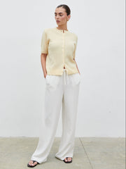 Nessa Drawstring Linen Blend Trousers - White