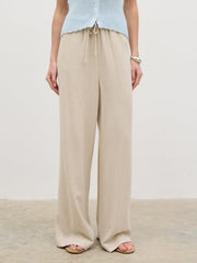 Nessa Wide Leg Linen Blend Trousers - Natural