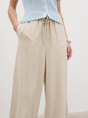 Nessa Wide Leg Linen Blend Trousers - Natural
