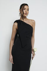 Nevaeh One Shoulder Crepe Maxi Bridesmaid Dress - Black