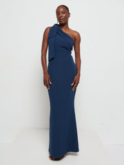 Nevaeh One Shoulder Crepe Maxi Bridesmaid Dress - Navy