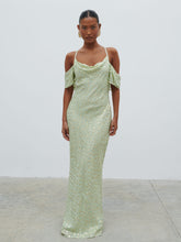 Nia Draped Cold Shoulder Maxi Dress - Pistachio Metallic