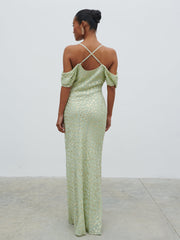 Nia Draped Cold Shoulder Maxi Dress - Pistachio Metallic