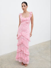 Novie Ruffle Maxi Dress - Posie Pink