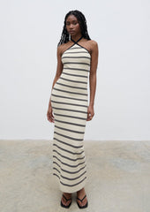 Octavia Contrast Stripe Knit Maxi Dress - Cream